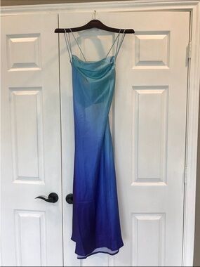 Ombre Blue-Purple Cowl Neck Maxi Slip Dress